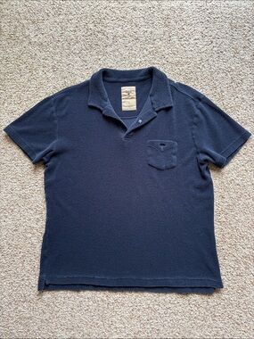 OAS Men’s Navy Blue Terry Cloth Cotton S/S Polo Shirt L Swim Beach Resortwear